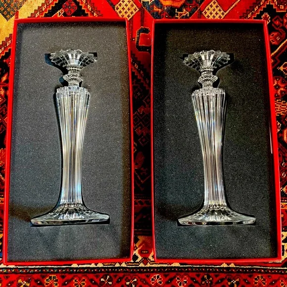 AUTHENTIC BACCARAT MILLE NUITS BOUGEOIR CRYSTAL CANDLESTICK SET OF TWO 2 - Picture 8 of 16